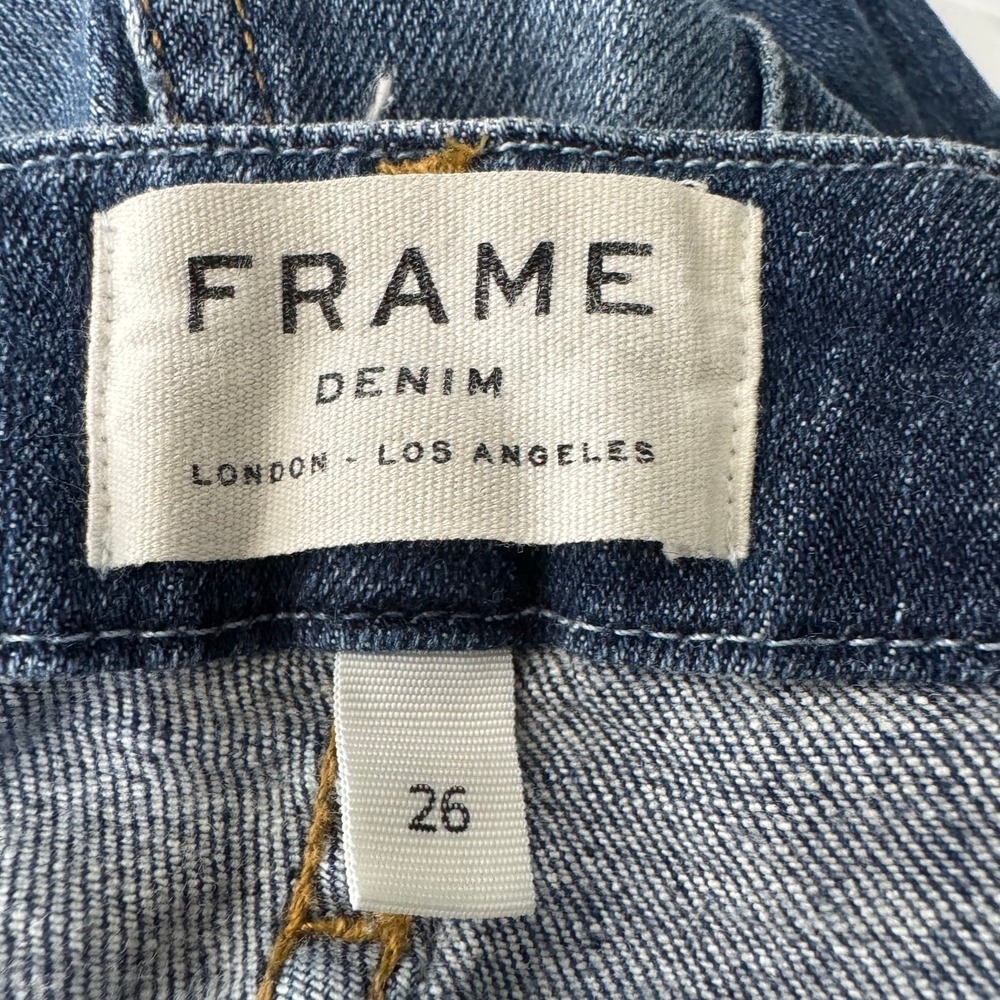 FRAME Denim Le Crop Mini Boot Roberts Jeans Dark Wash Distressed Raw Hem 26 - Picture 5 of 10